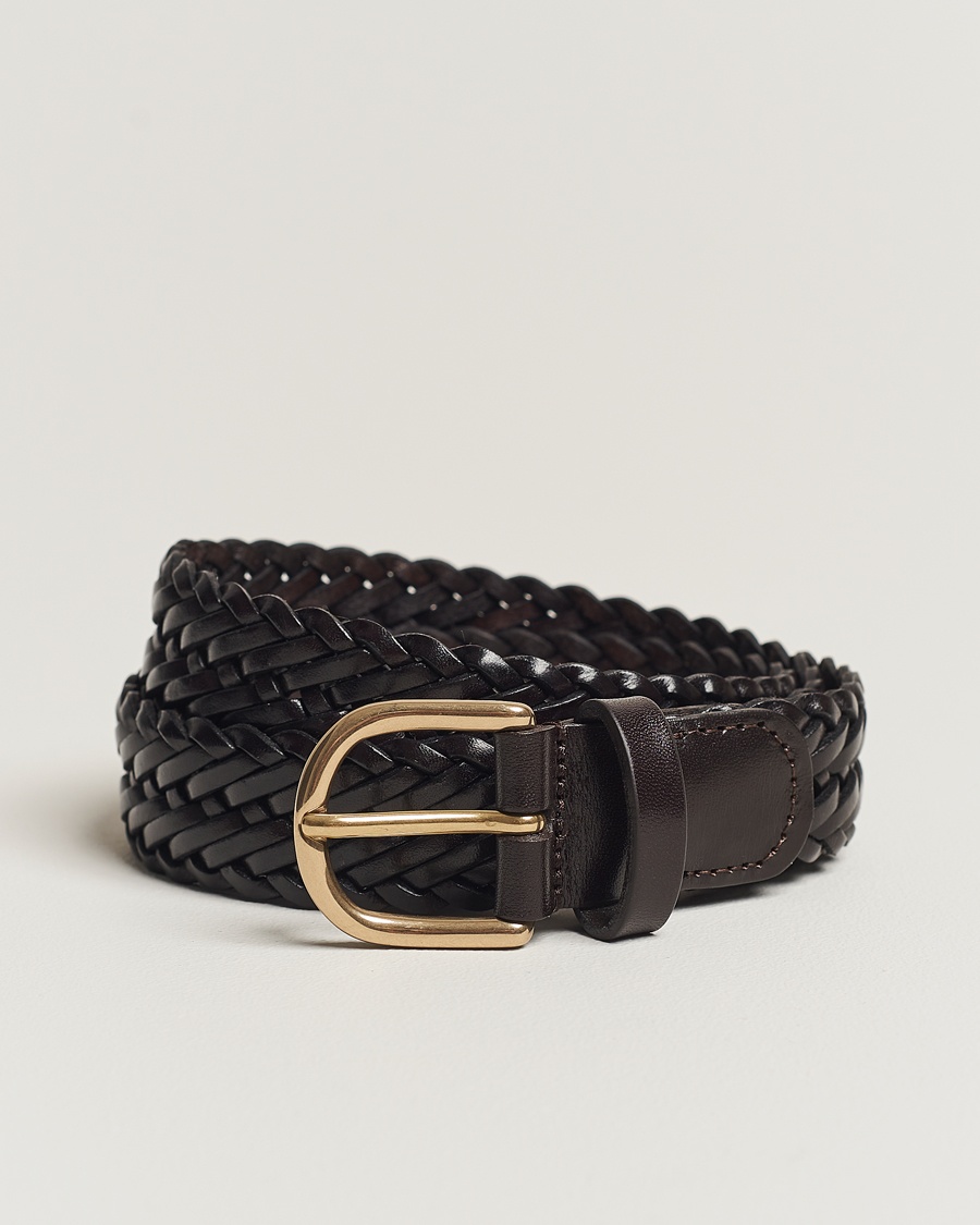 Anderson's Woven Leather Belt 3 cm Dark Brown – Bruin
