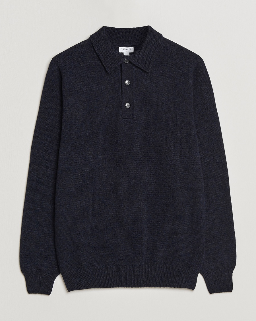 Sunspel Lambswool Poloshirt Dark Navy – Bleu