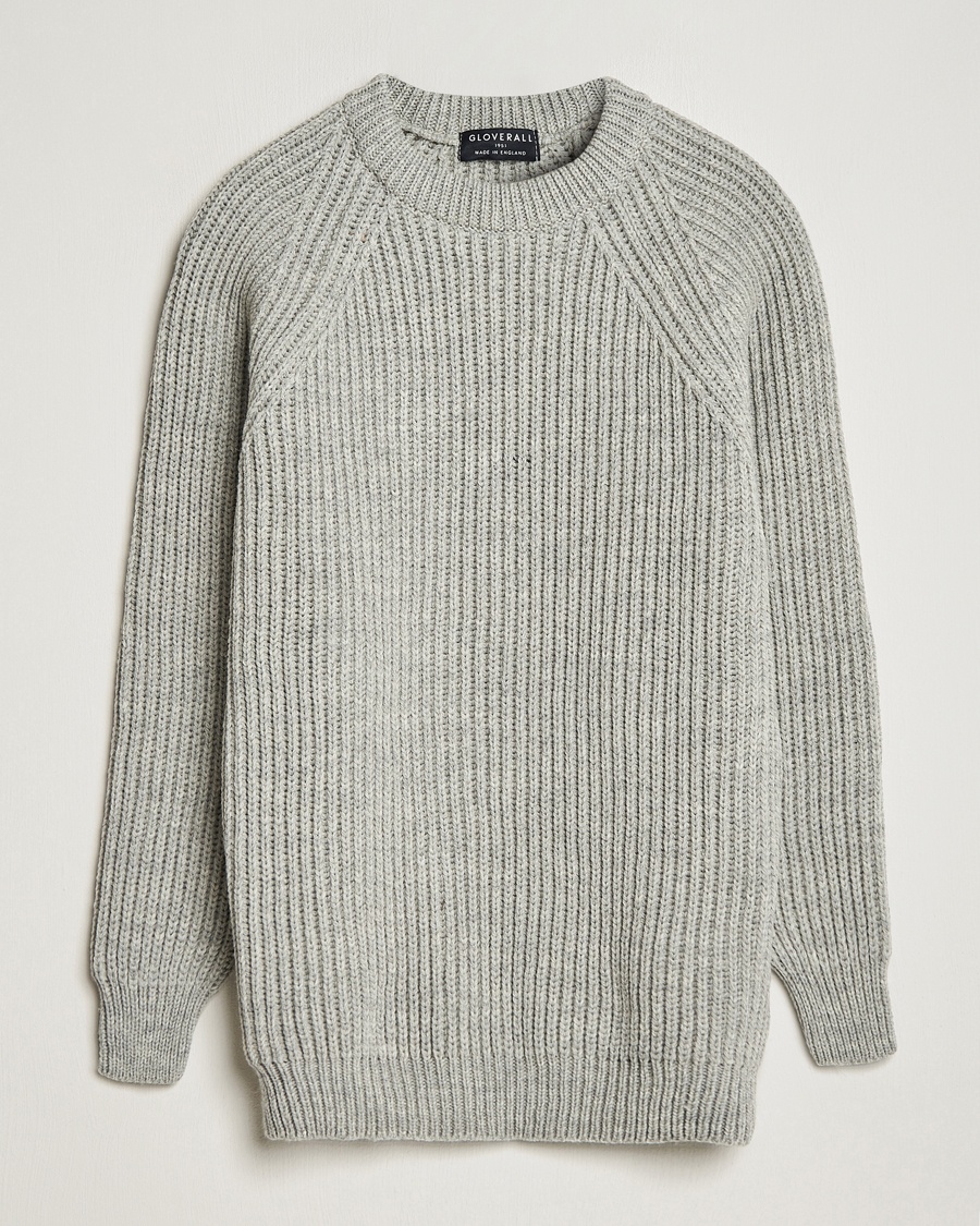 Gloverall Fisherman Rib Chunky Wool Crew Neck Light Grey – Grijs