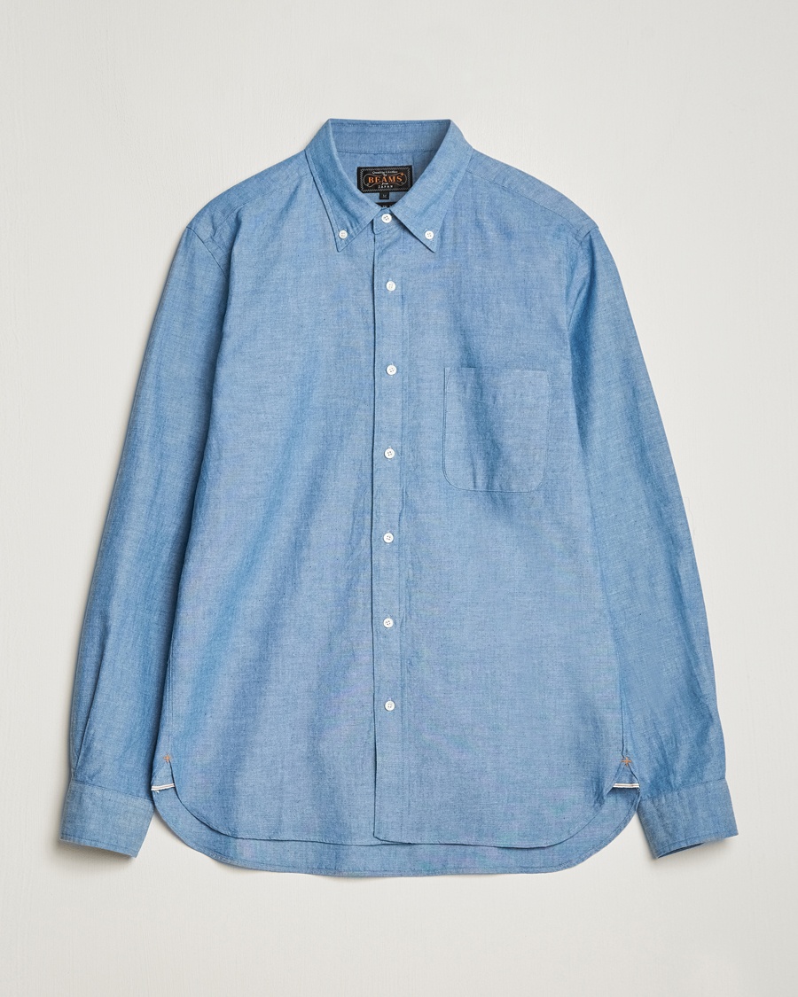 BEAMS PLUS Chambray Button Down Shirt Blue – Bleu