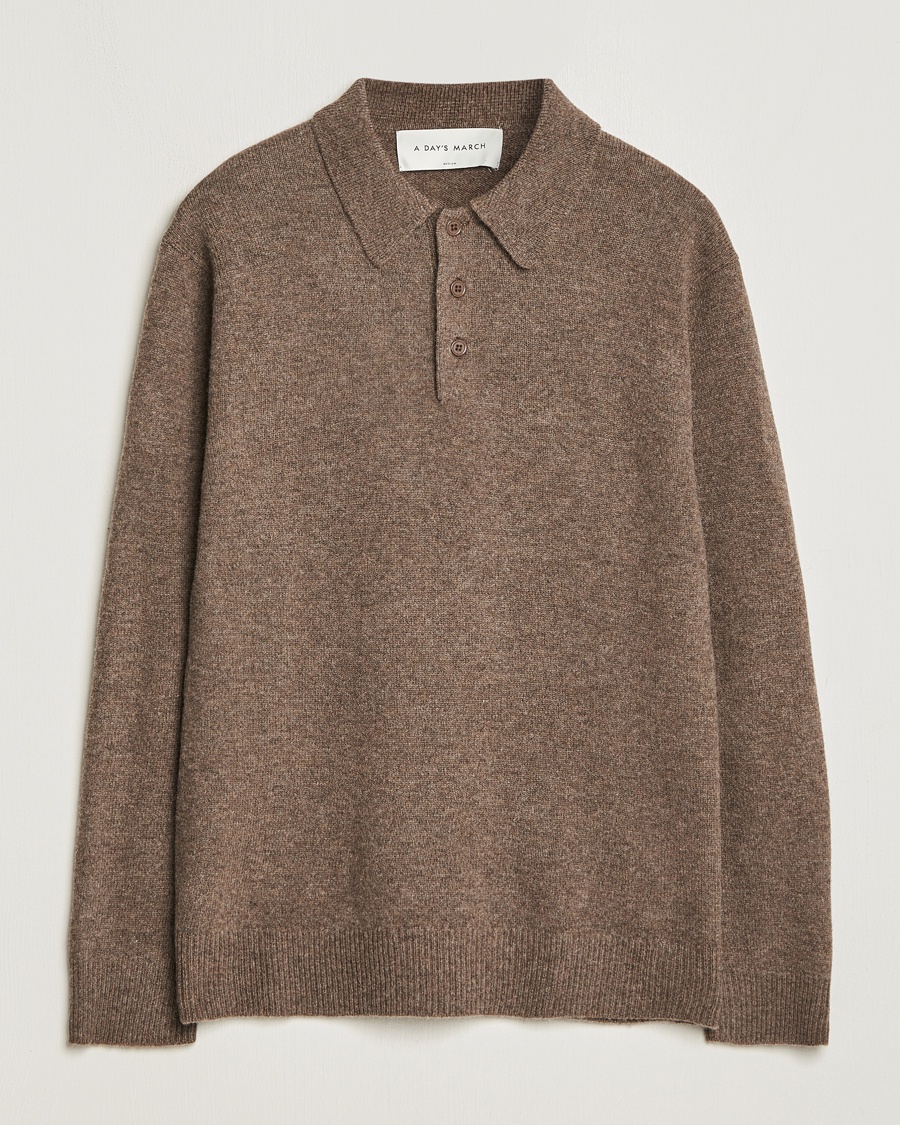 A Day's March Avoch Lambswool Polo Dark Taupe – Bruin