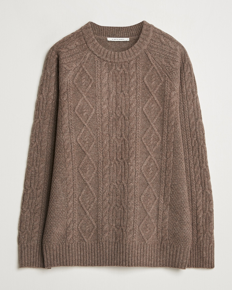 A Day's March Atlas Aran Knit Lambswool Sweater Dark Taupe – Bruin