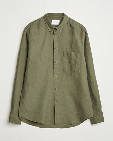 NN07 Arne Linen Button Down Shirt Capers Green – Groen