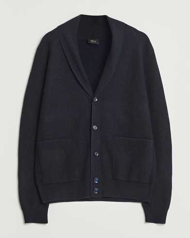 Brioni Wool/Cashmere Rib Cardigan Navy – Blauw
