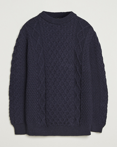 Gloverall Aran Wool Knitted Sweater Navy – Blauw