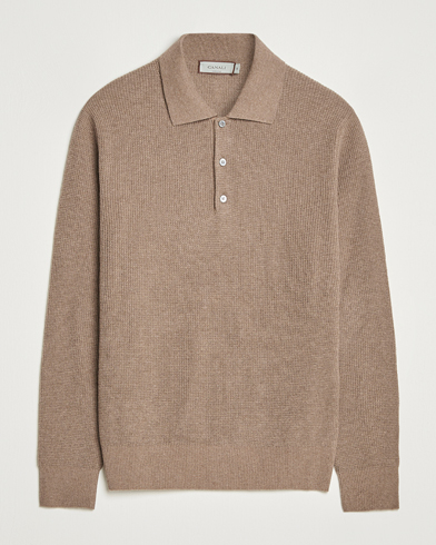 Canali Wool/Cashmere Long Sleeve Polo Brown – Marron