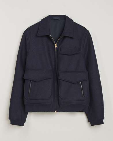 Drake's Melton Bomber Jacket Navy – Bleu