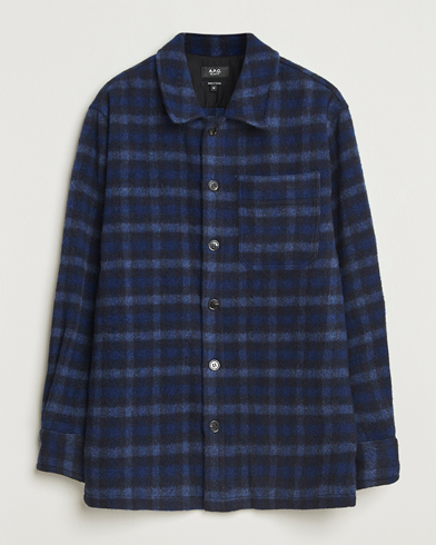 A.P.C. Stanley Wool Checked Shirt Jacket Dark Navy – Blauw
