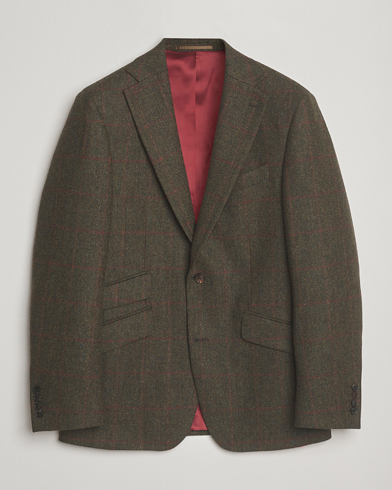 Walker Slater Edward Lambswool Windowpane Blazer Dark Green – Groen