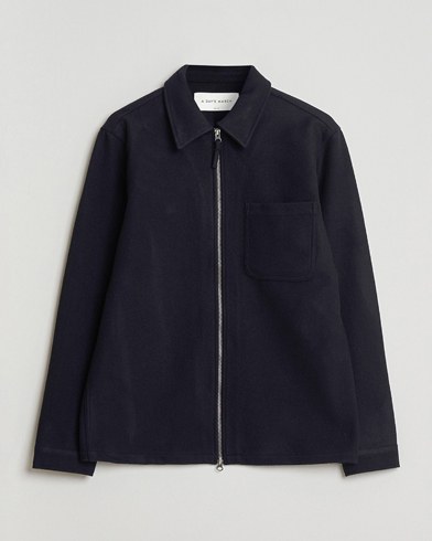 A Day's March Fraser Wool Zip Overshirt Navy – Blauw