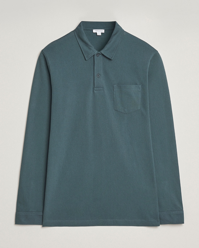 Sunspel Long Sleeve Riviera Polo Shirt Dark Petrol – Vert