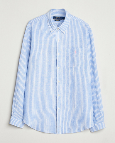 Polo Ralph Lauren Custom Fit Linen Striped Shirt Light Blue/White – Blauw