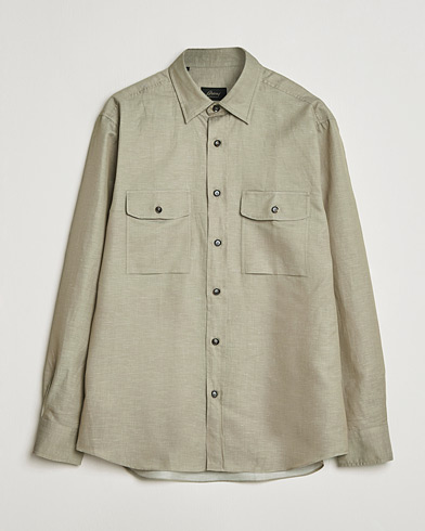 Brioni Cotton/Linen Overshirt Olive – Vert