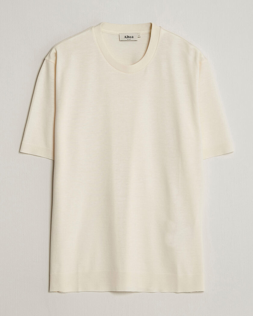 Altea Cotton/Stretch Knitted T-Shirt Off White – Blanc