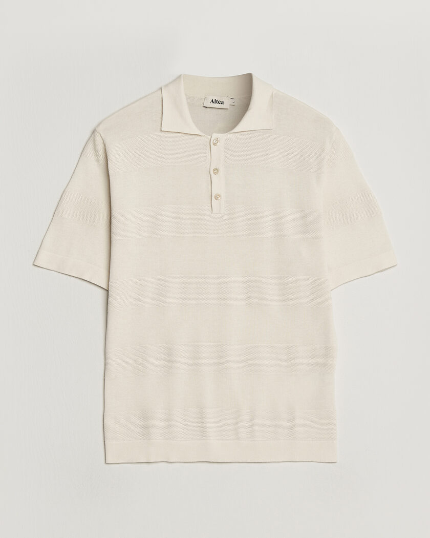 Altea Block Stripe Knitted Polo Off White – Blanc