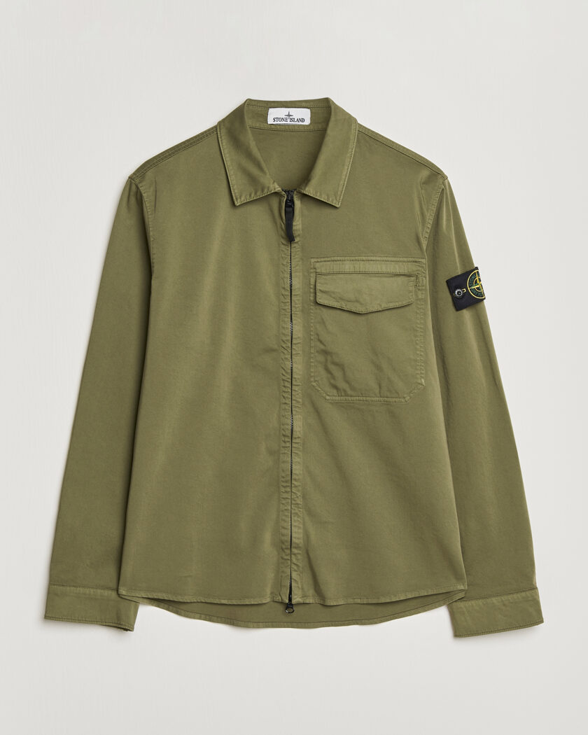 Stone Island Cotton Stretch Zip Overshirt Military Green – Vert