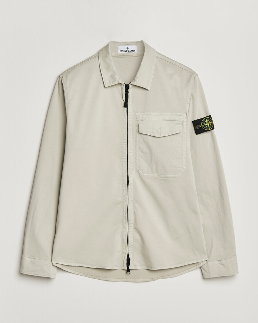 Stone Island Cotton Stretch Zip Overshirt Pearl Grey – Gris