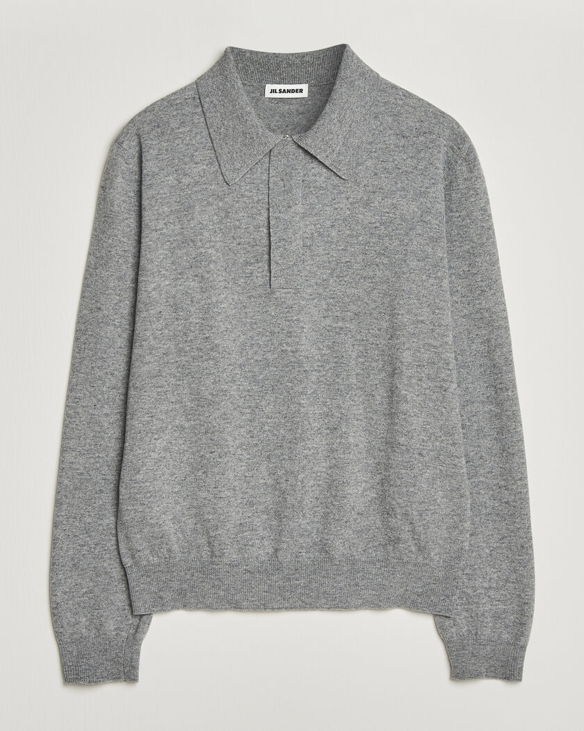 Jil Sander Long Sleeve Knitted Wool Polo Grey Melange – Gris