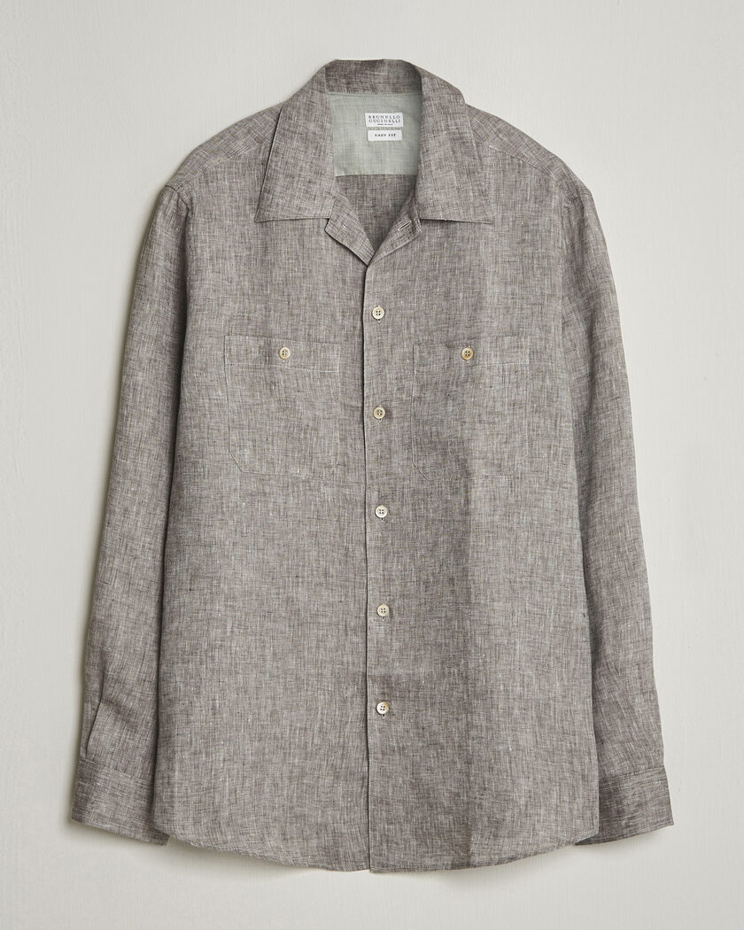 Brunello Cucinelli Linen Double Pocket Camp Shirt Brown – Marron