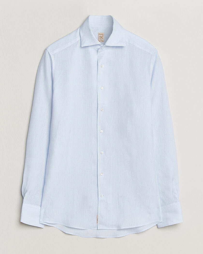Stenströms 1899 Linen One Piece Collar Shirt Light Blue – Bleu