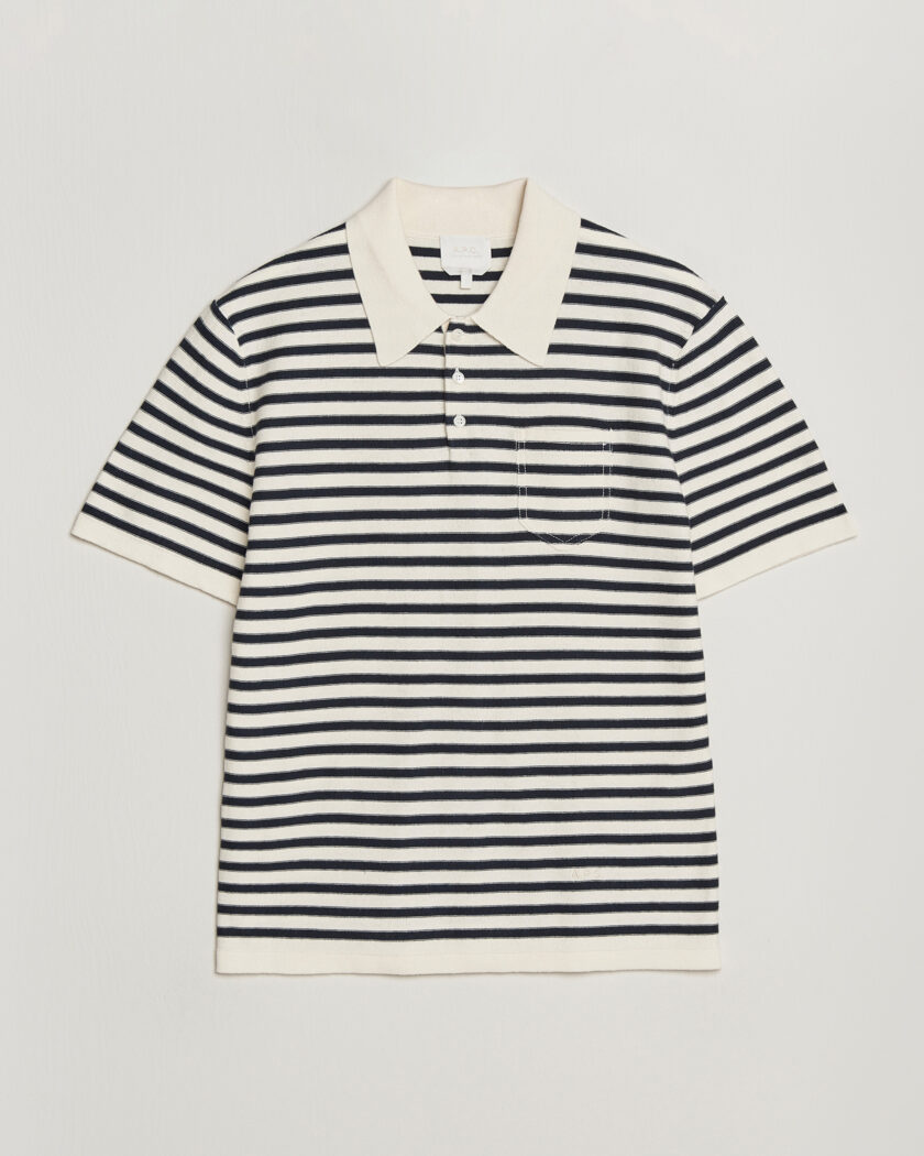 A.P.C. Eliot Cotton/Cashmere Knitted Polo Ecru/Navy – Bleu