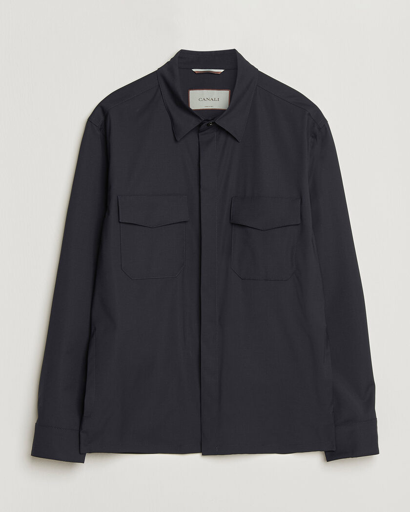 Canali Travel Wool Overshirt Navy – Bleu