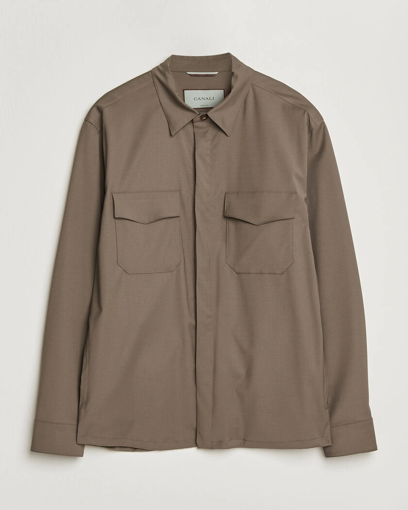 Canali Travel Wool Overshirt Brown – Marron