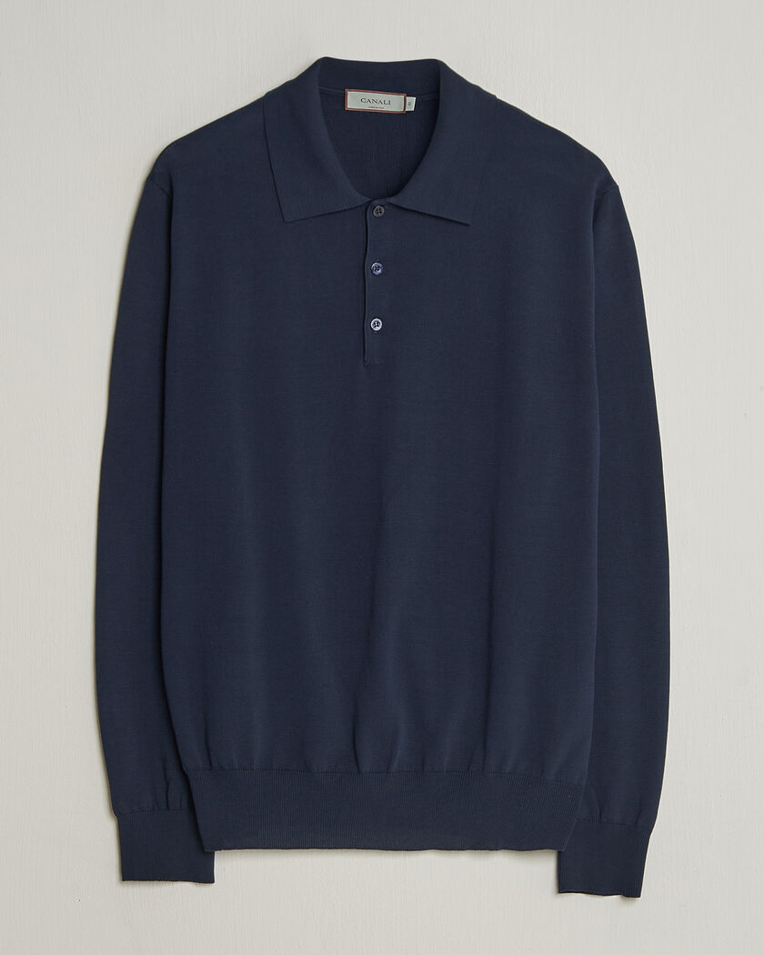 Canali Cotton Long Sleeve Polo Navy – Bleu