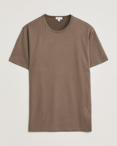 Sunspel Crew Neck Q82 Cotton T-Shirt Dark Cedar – Marron