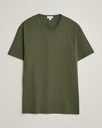 Sunspel Crew Neck Q82 Cotton T-Shirt Deep Olive – Vert
