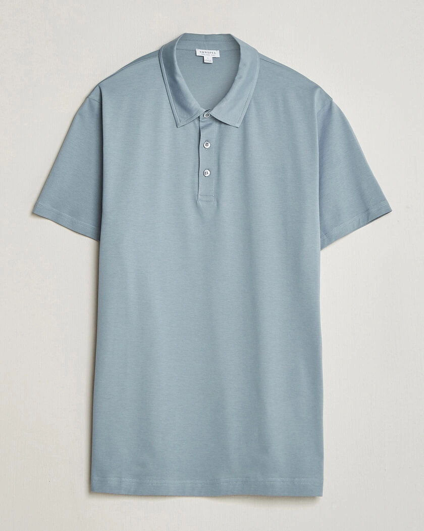 Sunspel Cotton Jersey Polo Stone Blue – Bleu