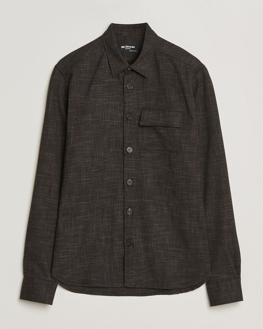 Kiton Virgin Wool Overshirt Dark Brown – Marron