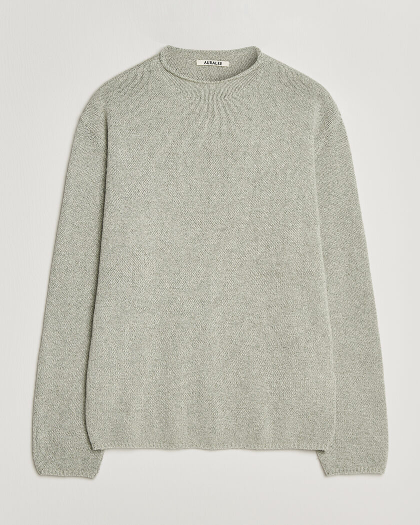 Auralee Cashmere/Silk Crew Neck Mint Melange – Vert
