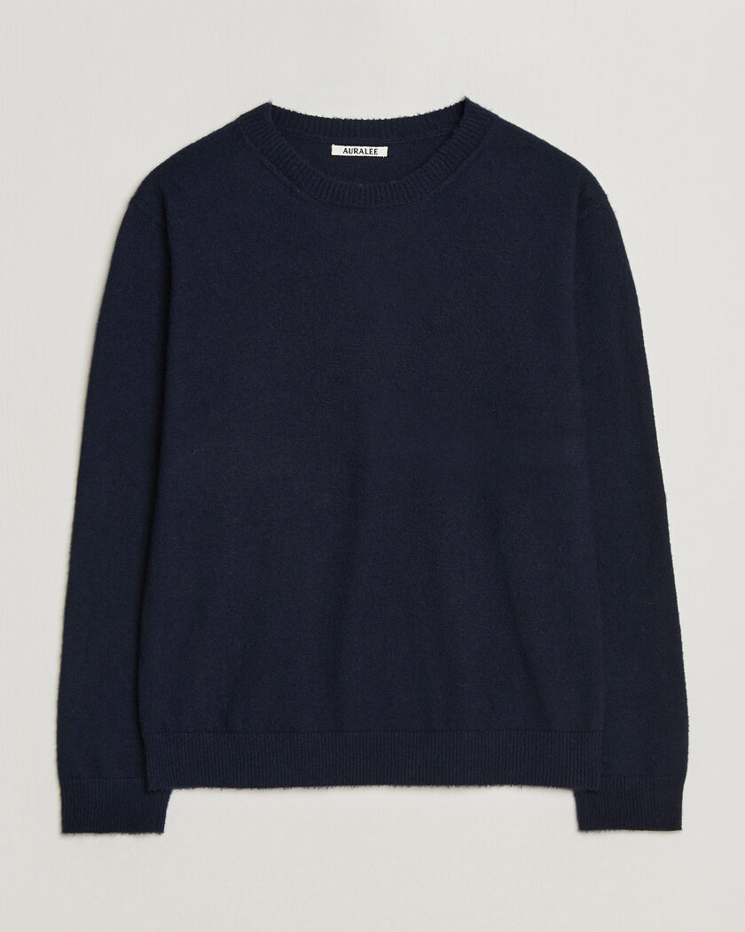 Auralee Brushed Cashmere/Cotton Crew Neck Navy – Bleu