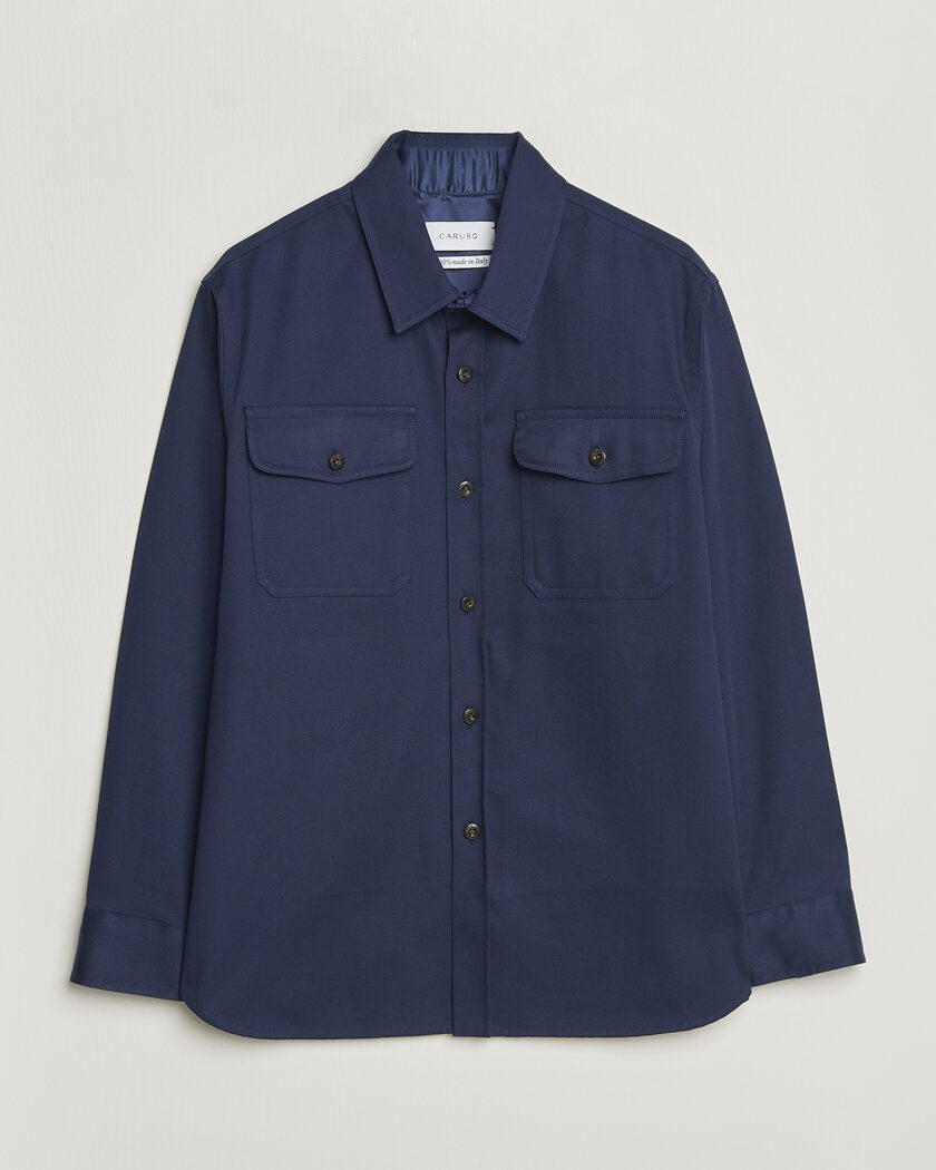 Caruso Twill Cotton Overshirt Navy – Bleu