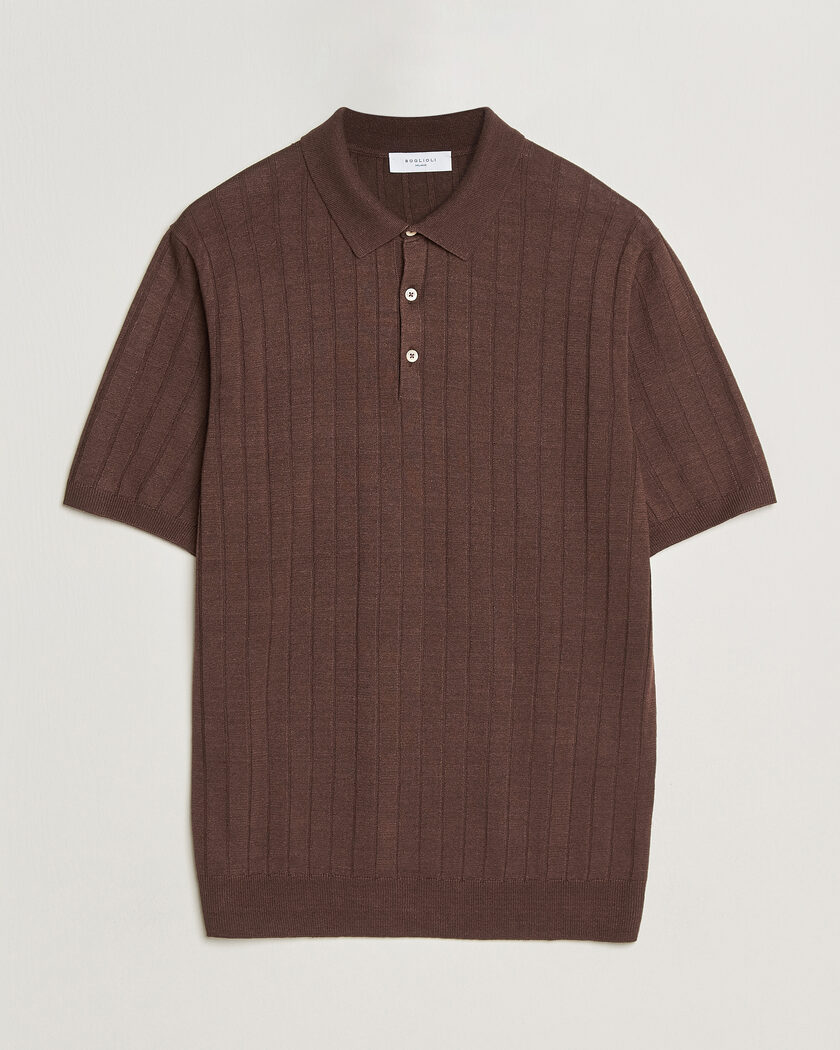 Boglioli Short Sleeve Knitted Rib Polo Brown – Marron