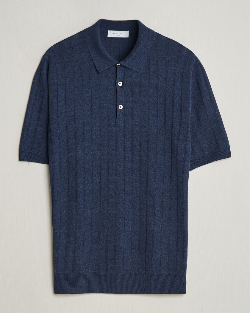 Boglioli Short Sleeve Knitted Rib Polo Navy – Bleu