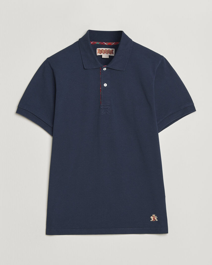 Baracuta Tartan Placket Piquet Polo Navy – Bleu