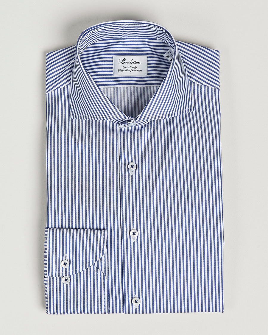 Heren | Overhemden | Stenströms | Fitted Body Stripe Shirt White/Blue