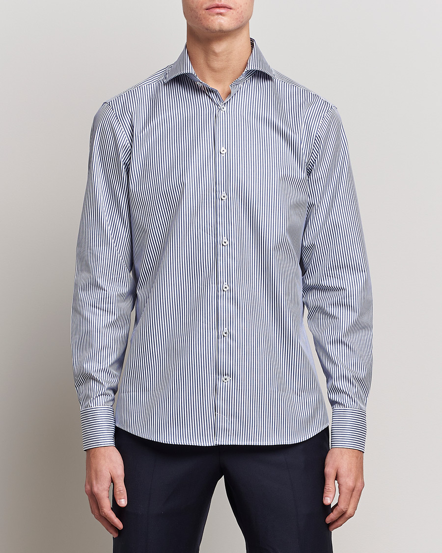 Heren | Overhemden | Stenströms | Fitted Body Stripe Shirt White/Blue