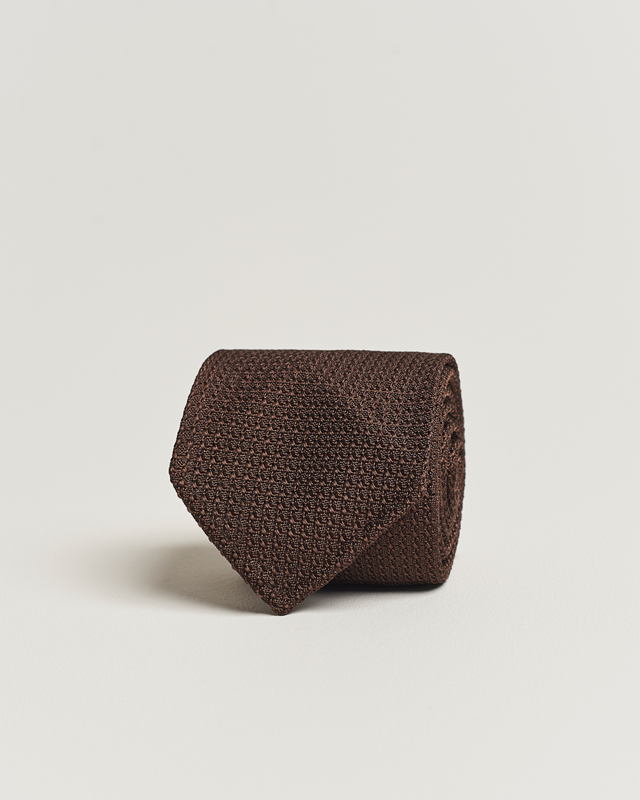 Heren | Stropdassen | Drake's | Large Knot Handrolled Grenadine Silk Tie Brown