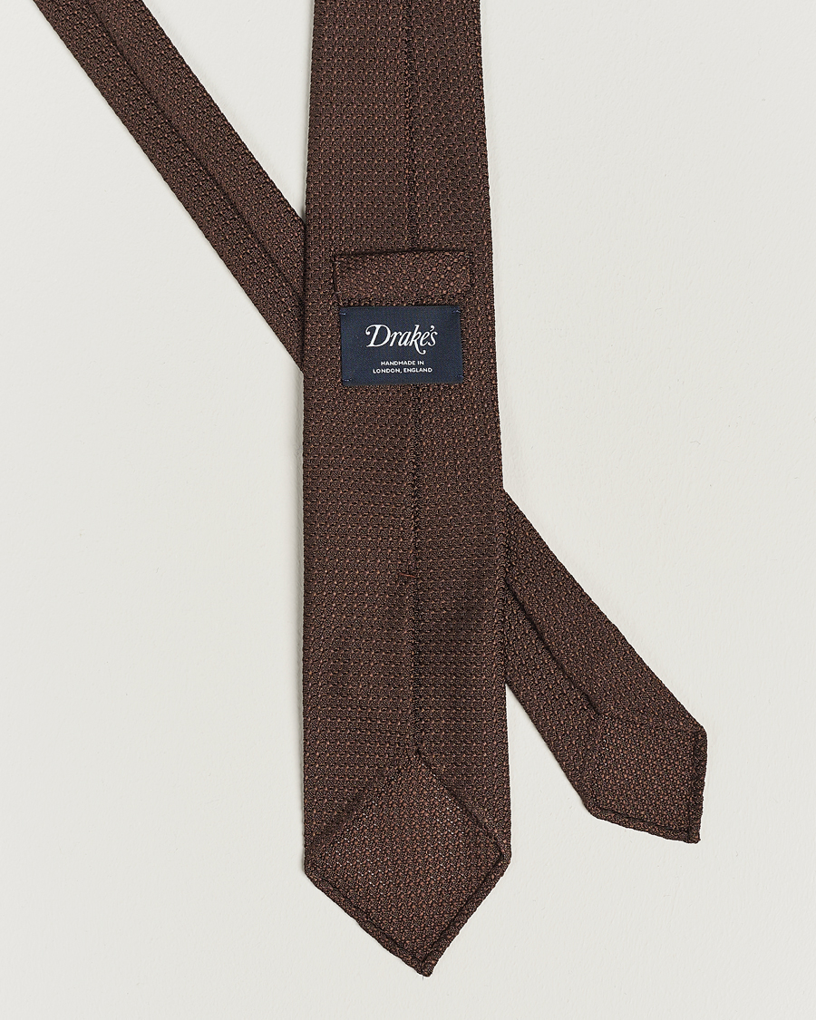 Heren | Stropdassen | Drake's | Large Knot Handrolled Grenadine Silk Tie Brown