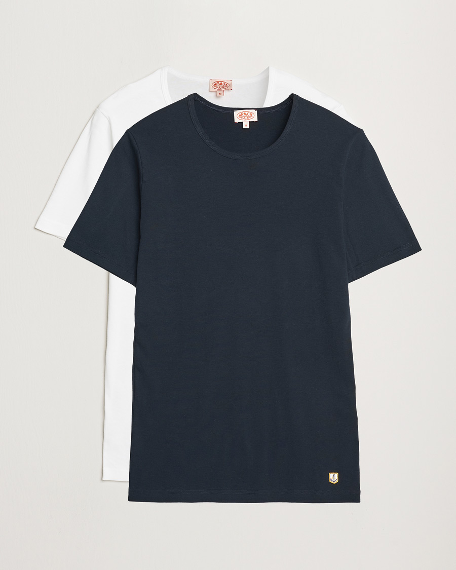 Heren | T-shirts | Armor-lux | 2-Pack Crew Neck T-Shirt White/Rich Navy