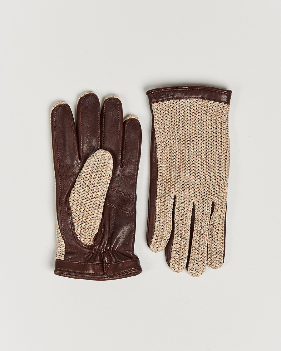 Heren | Handschoenen | Hestra | Adam Crochet Wool Lined Glove Chestnut/Beige