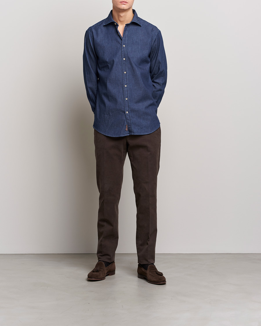 Heren | Overhemden | Stenströms | Fitted Body Garment Washed Shirt Dark Denim