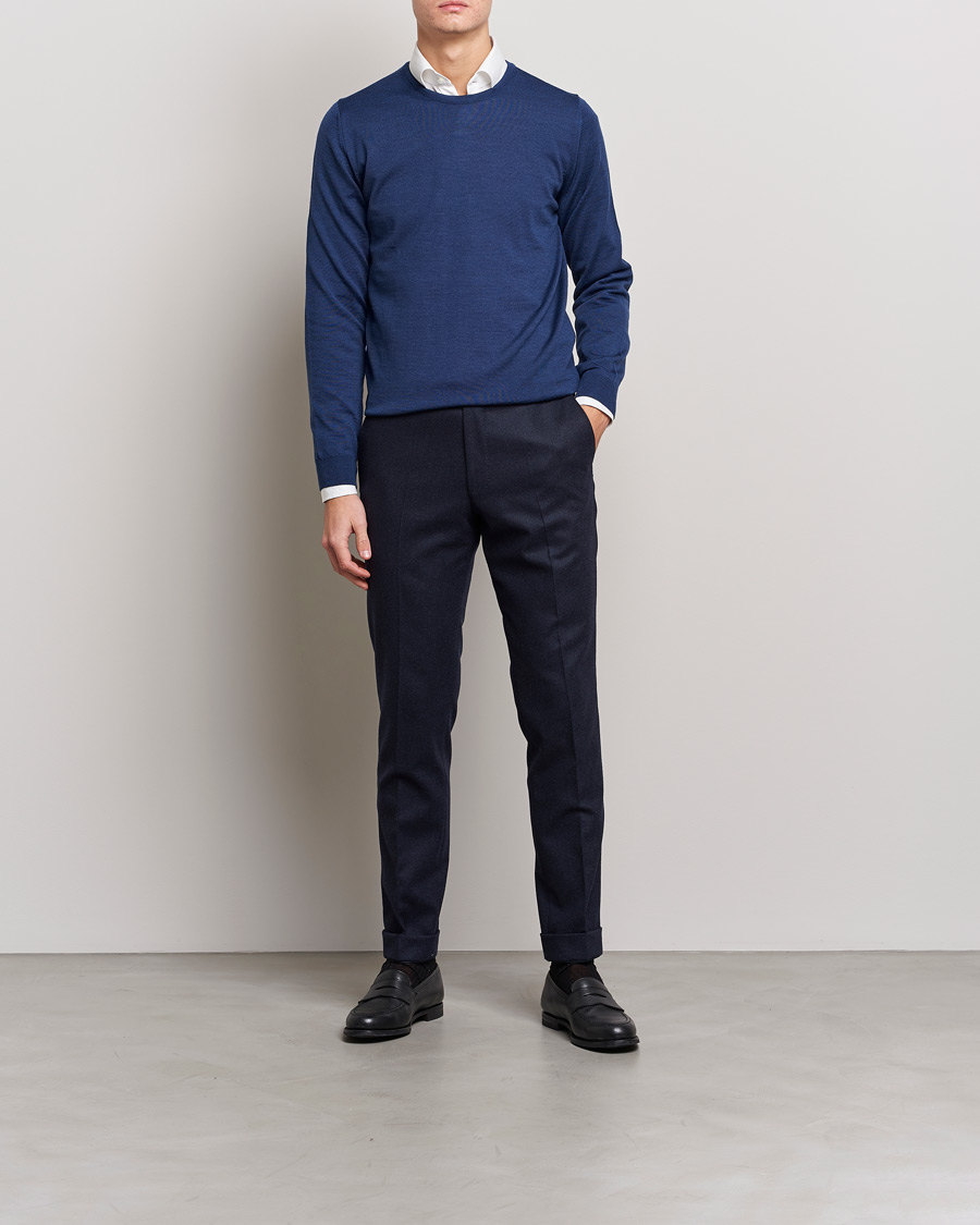 Heren | Truien | Stenströms | Merino Crew Neck Blue