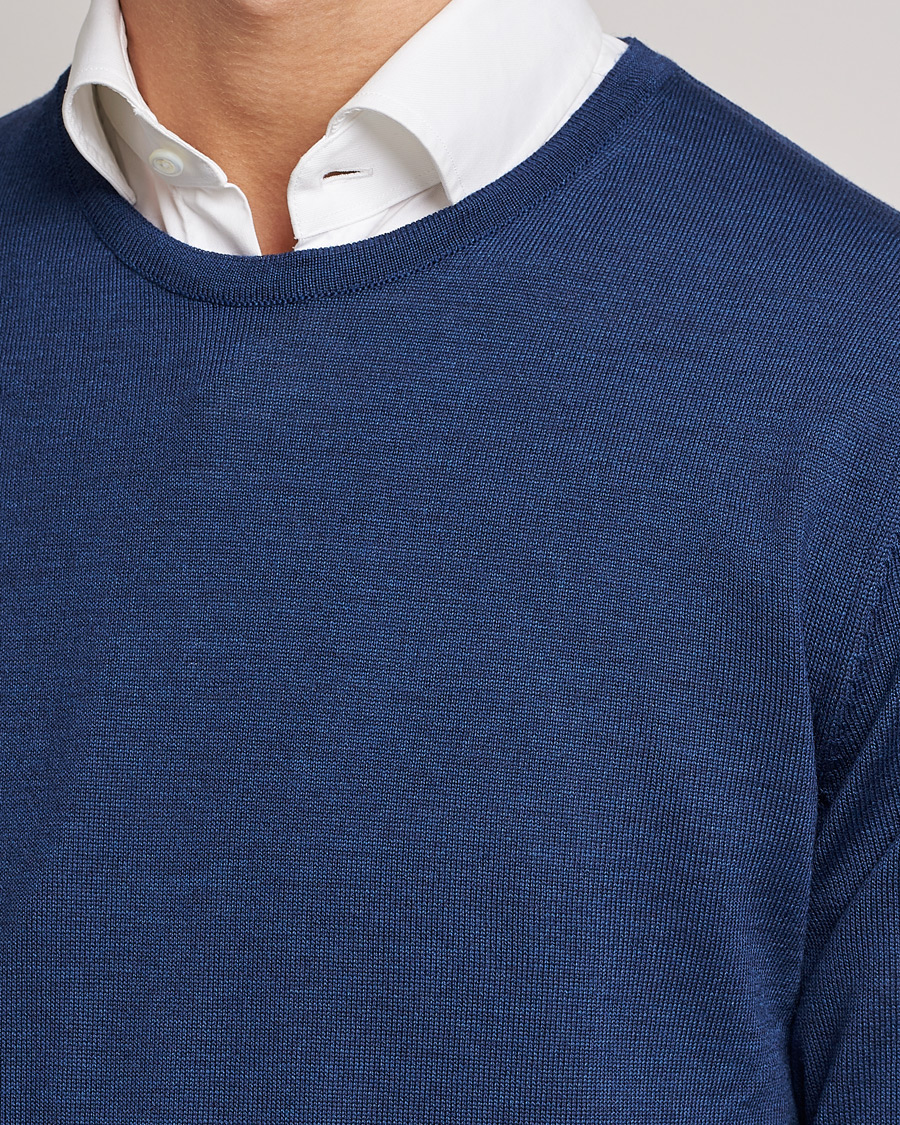 Heren | Truien | Stenströms | Merino Crew Neck Blue