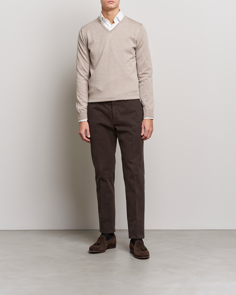 Heren | Truien | Stenströms | Merino V-Neck Sand