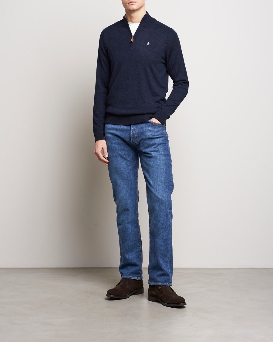 Heren | Truien | Morris | John Merino Half Zip Navy