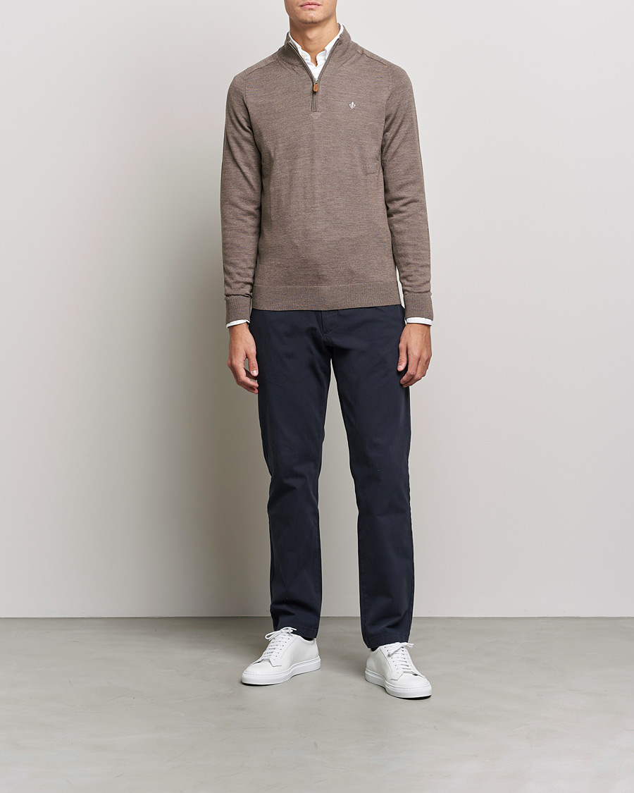 Heren | Truien | Morris | John Merino Half Zip Light Brown